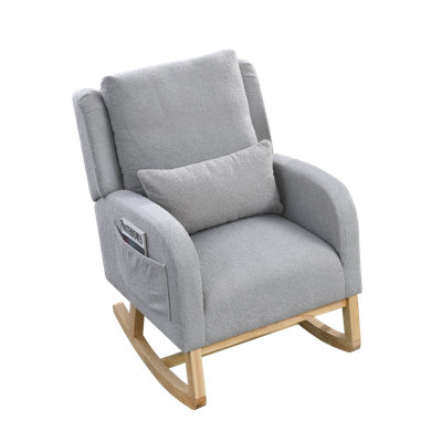Welike 27.5 "W Modern Accent High Back Living Room Casual Armchair Rocker with One Lumbar Pillow, Two Side Pockets,Teddy White by Isabelle & Max