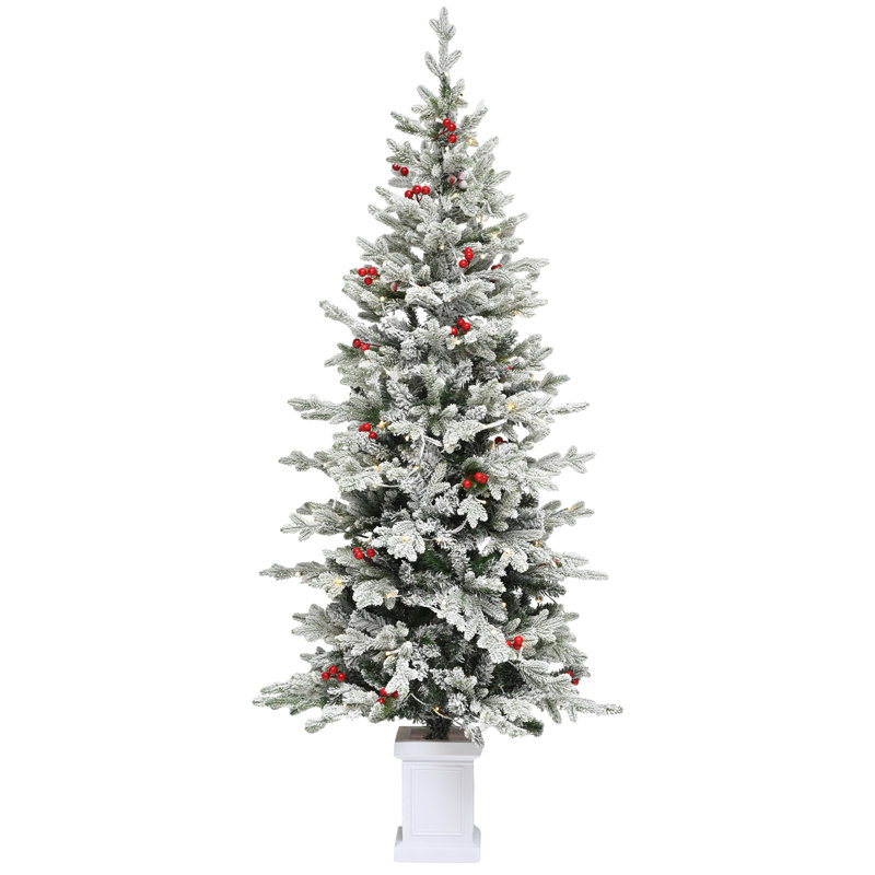 Sapin arctique en pot floqué et illuminé, 6'