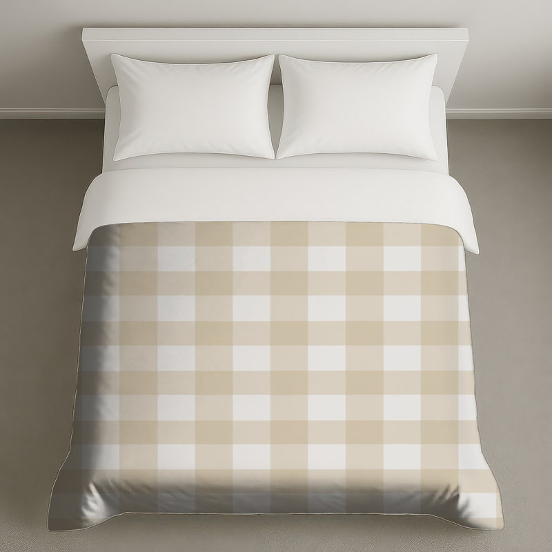 Housses de couette beige à motif vichy blanc, King