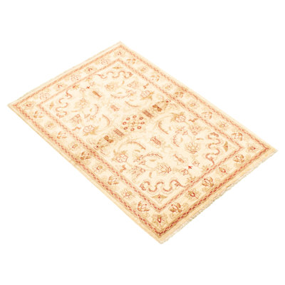Tapis de bois one-of-kind à la main noué la 1980 chobi crème/brun doux 4 pi x 5 pi laine 10 po Honalee