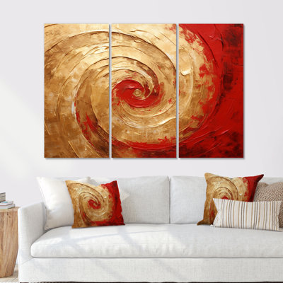 Red Gold Fusion Spiral IV - Abstract Spirals Wall Art Print Set