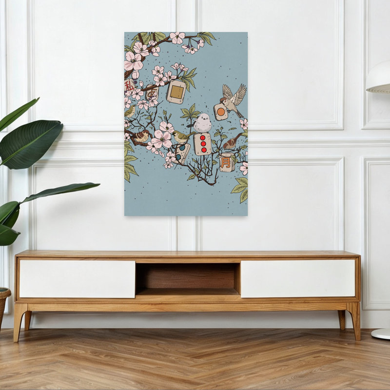 Charmant oiseau de printemps paisible et serein, H 48 po x l 32 po