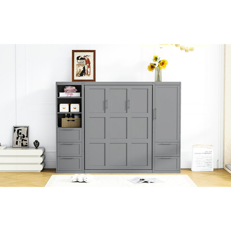 Grand lit gris - Utilisez efficacement l'espace sous le comptoir avec rangement polyvalent pour les tiroirs et les tablettes