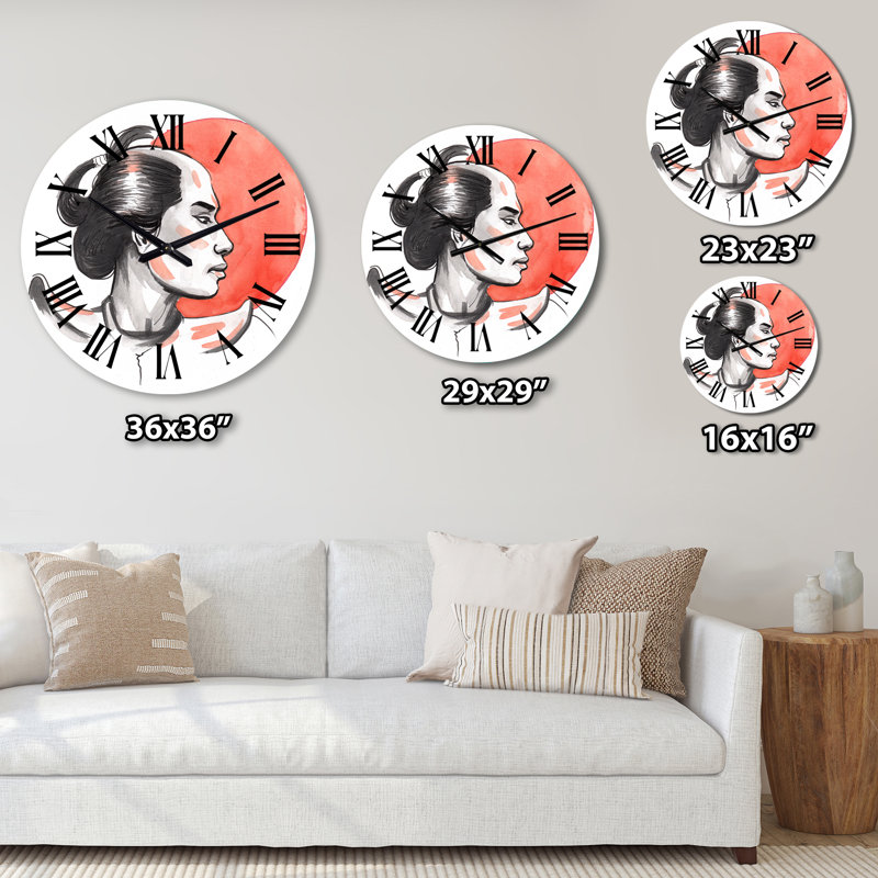 Horloge murale Samurai Warrior and Red Sun - Mid-Century, Petit