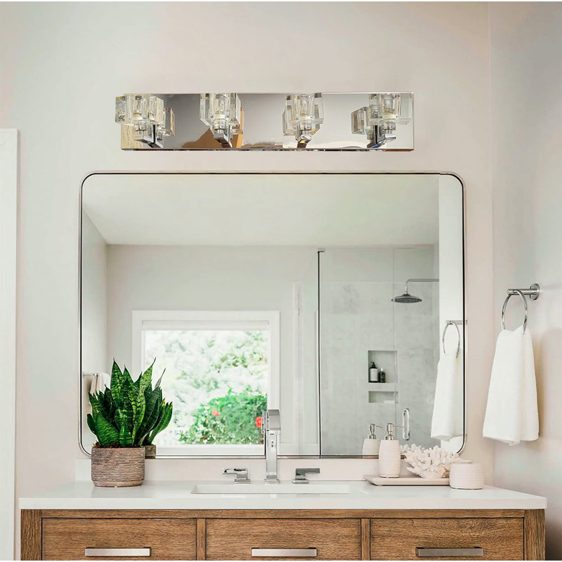 Transitional 4-Light Chrome Wall Sconce With Clear Crystal Shades