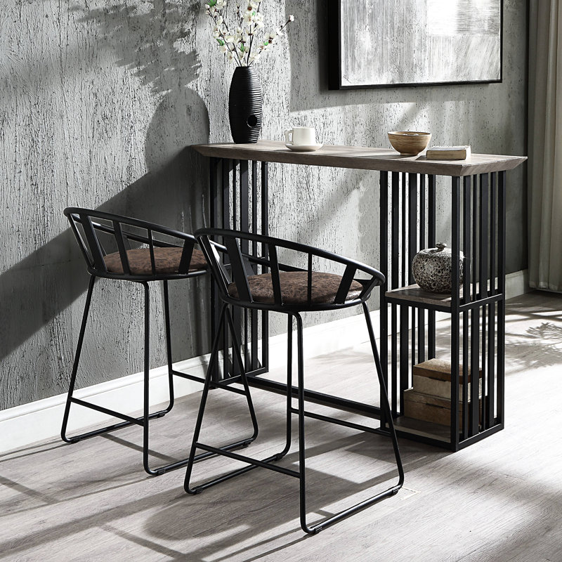 Paire de chaises de salle à manger à hauteur de comptoir - brun / noir, base luge, revêtement en cuir synthétique, chaises ergonomiques (2), siège confortable, dossier à lattes pour une meilleure ventilation
