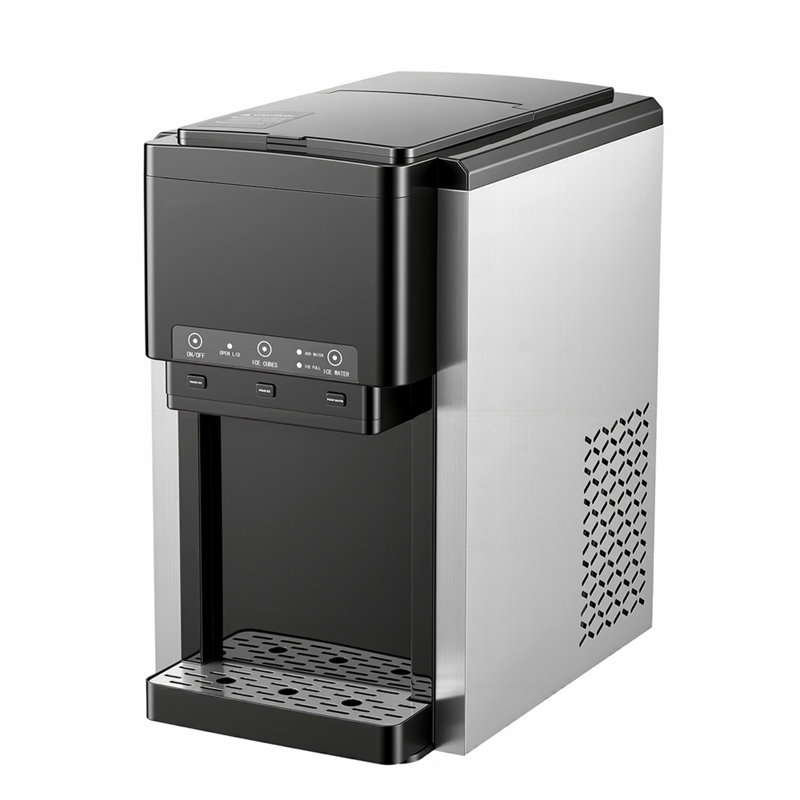 Distributeur d'eau avec machine à glaçons, distributeur d'eau de comptoir 3-en-1, 35 LBS / 24H, 12 cubes / 7 minutes de fabrication de glace rapide avec 4 LBS de rangement, glaçons et eau froide, pour la maison, la cuisine, la fête