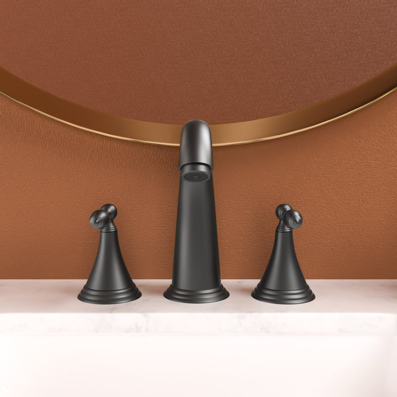 2 Handle Widespread Bathroom Faucet 3 Hole, With Pop Up Drain And 2 Water Supply Lines, Matte Black
