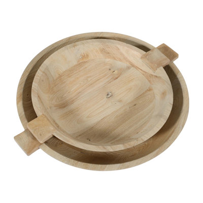 Sandblasted Oak Wooden Bowl Set Of 2