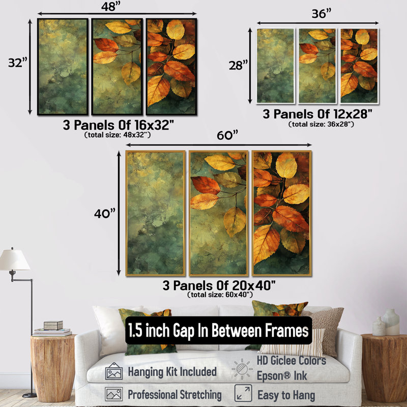 «Leaves Forest Tranquility III», ensemble de 3 feuilles d'art mural, H 28 po x l 36 po, Noir