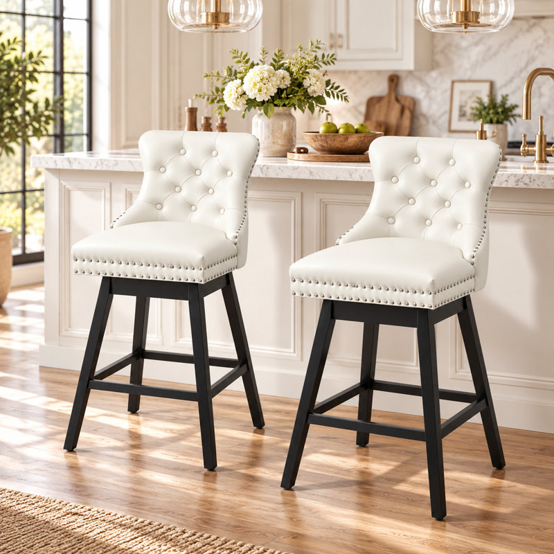 Tabouret pivotant Timm, Simili cuir blanc, 4, Tabouret de comptoir (siège d'une hauteur de 26 p