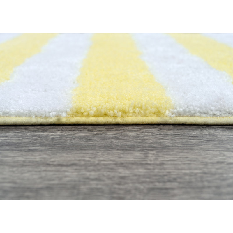 Ronning Beach Stripe Nylon and Polyester 2 Piece Bath Rug Set with Non-Slip Backing, Rubber Ducky Yellow/White
