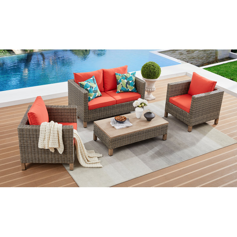 Wilek 4 - Person Outdoor Seating Group with Cushions, Orange