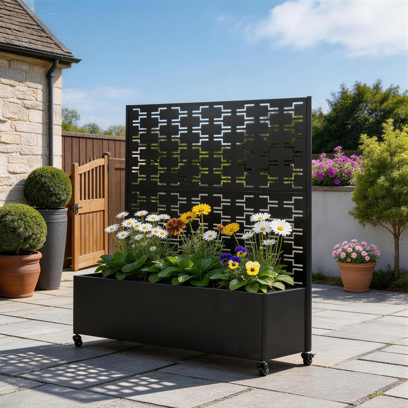 Boîte à fleurs en métal avec treillis et roues Tinsley, H 47,2 po x l 47,2 po x P 15,7 po, Black
