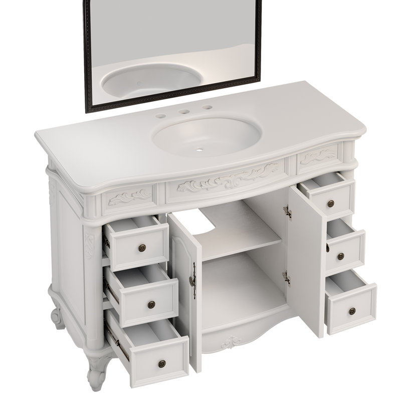 Antique White 48" Freestanding Single Vanity with Quartz Top