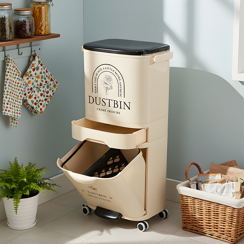 PP Manual Lift Waste Bin - 4L, Cream