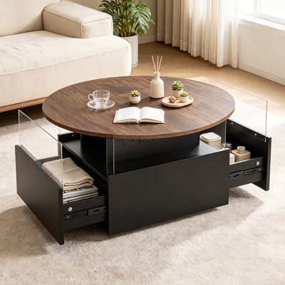 Alpena Round LED Coffee Table with 2 Drawers