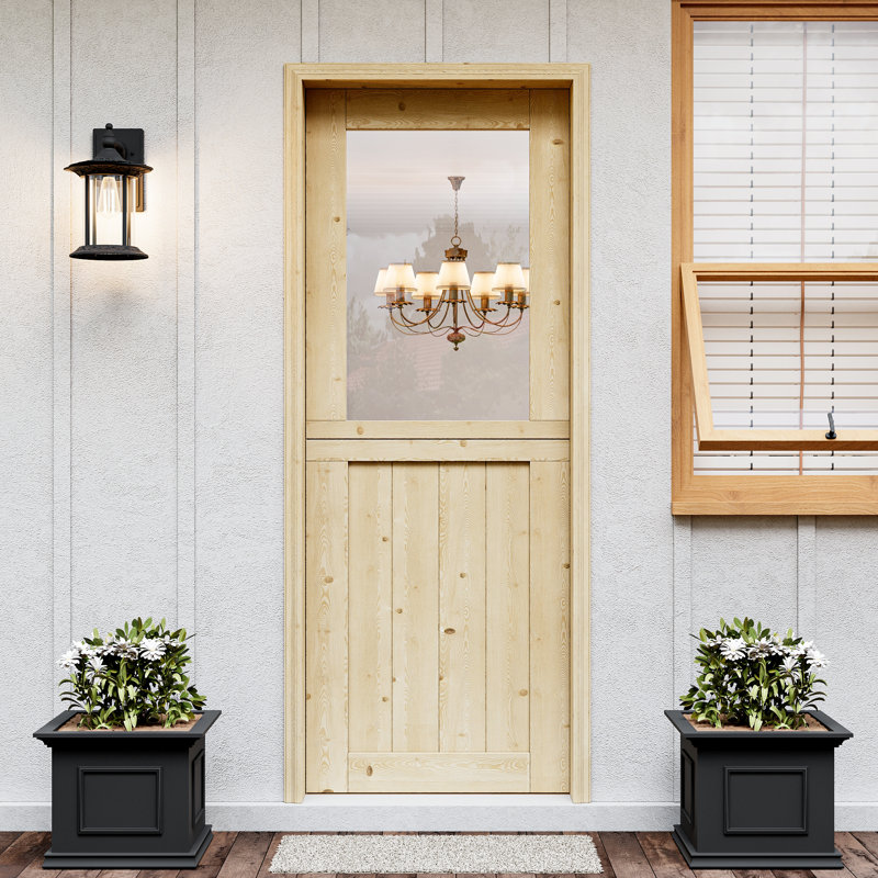 Qucik Assemble Jamb, Not Prehung, Unfinished Dutch Door, 1 Lite Half Clear Glass Split Single Door Slab With Latch and hardware kit