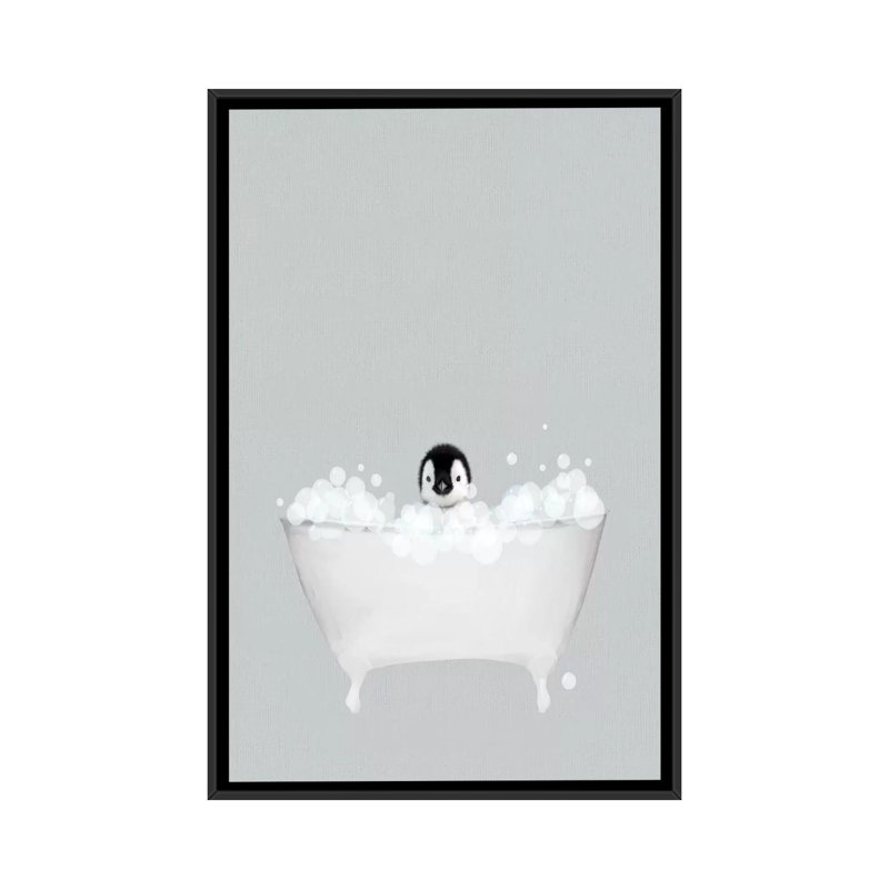 Pingouin bleu bain - imprimé, H 26 po x l 18 po x 1,5 po, Pas de tapis, Toile avec cadre noir
