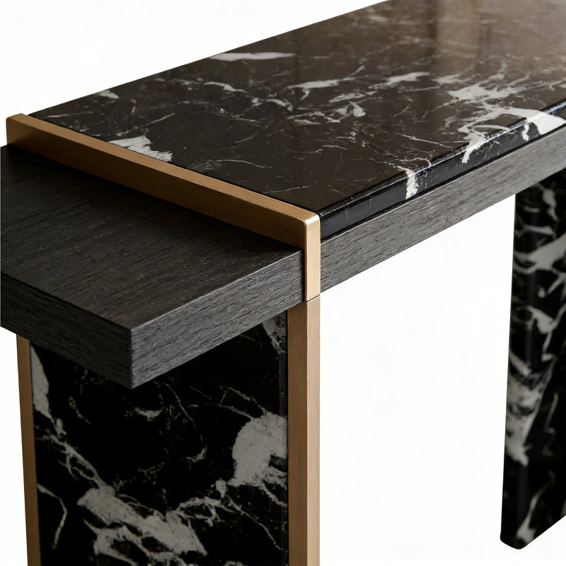 Console Marble, H 31,5 po x l 59,06 po x P 13,78 po, Blanc/Noir