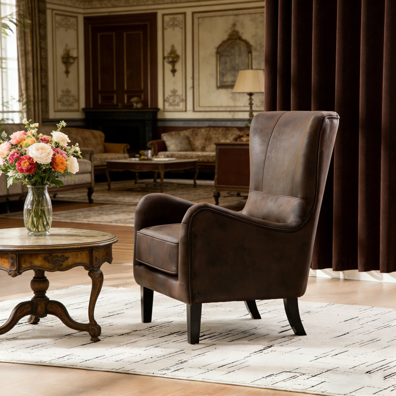 28" W Mid-century Modern Pu Leather Wingback Chair