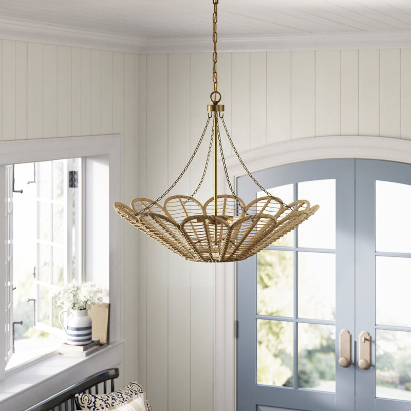 Joslyn 5-Light Chandeliers In Warm Brass And Rope