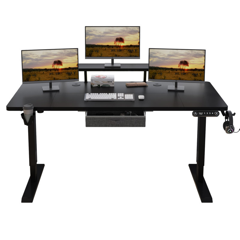 Lasherrie Height Adjustable Standing Desk With A Layer, Black, 49" H x 63" W x 30" D