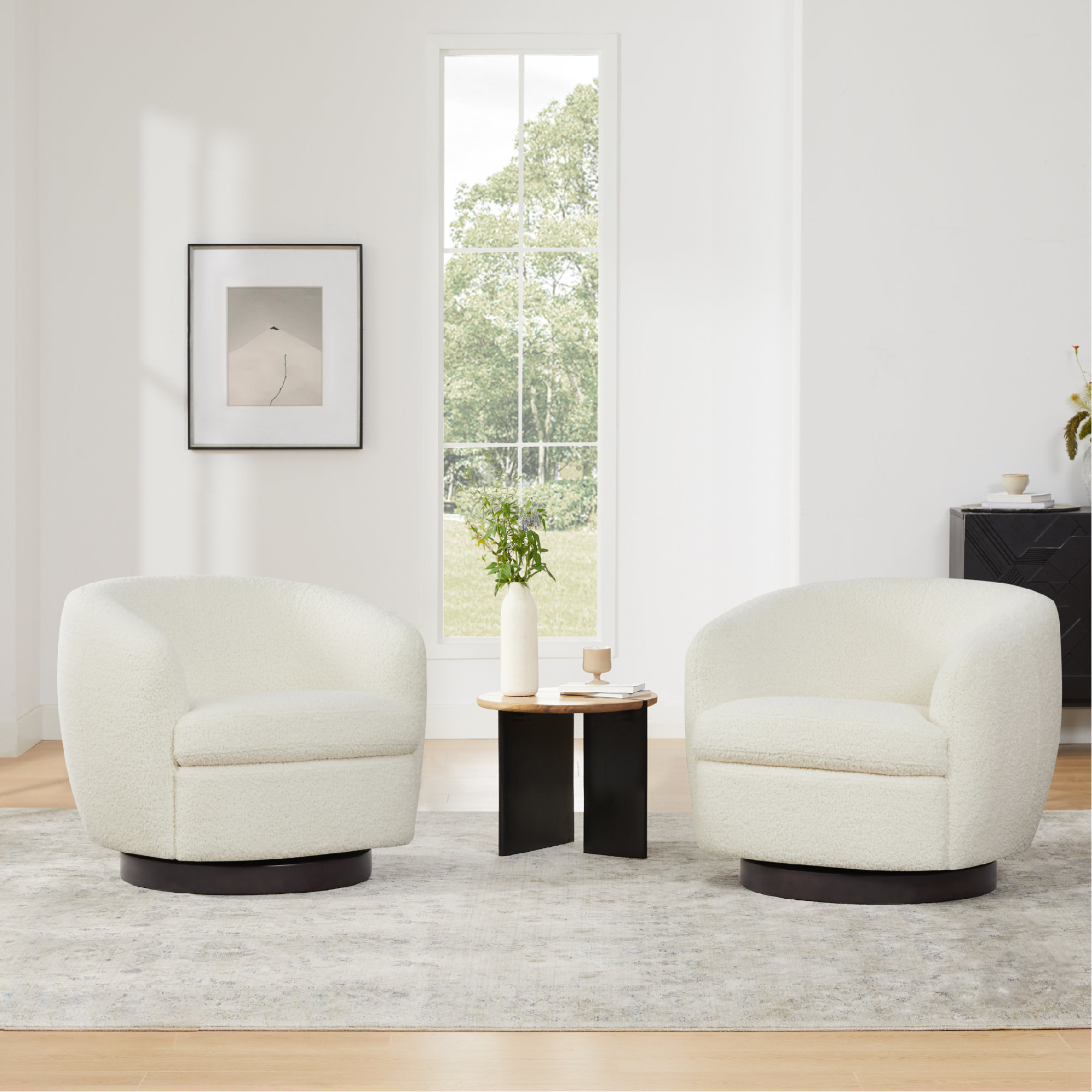 Marcy Upholstered Swivel Barrel Chair, White