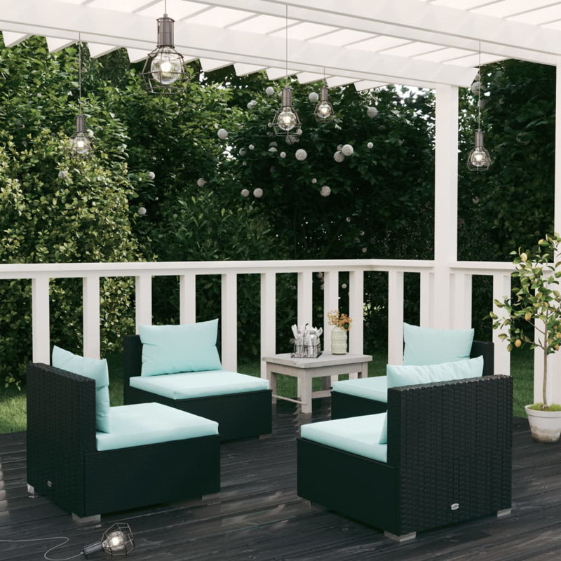27.6" Wide Rectangle Patio Sectional Set with Cushions, Blue, Black