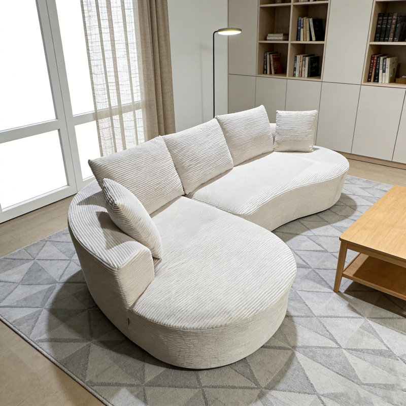 Ensemble de canapé modulaire courbé 2 pièces avec coussins, mobilier de salon ergonomique minimaliste, sièges modernes, sans assemblage, canapé et méridienne, beige