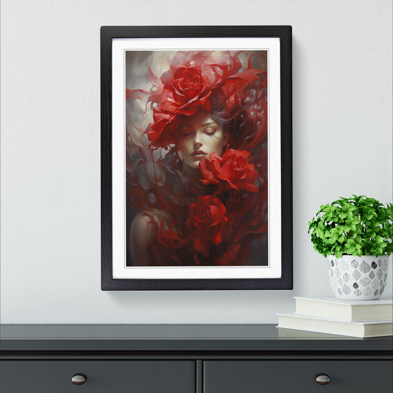Rose Symbolism - Single Picture Frame Print on Wood, 34cm H x 25cm W x 2cm D, Black