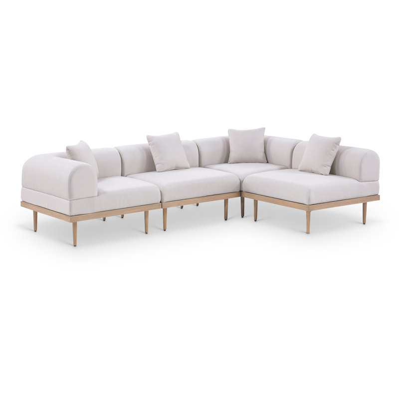 Madeleine 106.5" Resilient Water Resistant Olefin Fabric Upholstered 4Pc. Outdoor Patio Modular Sectional, Beige