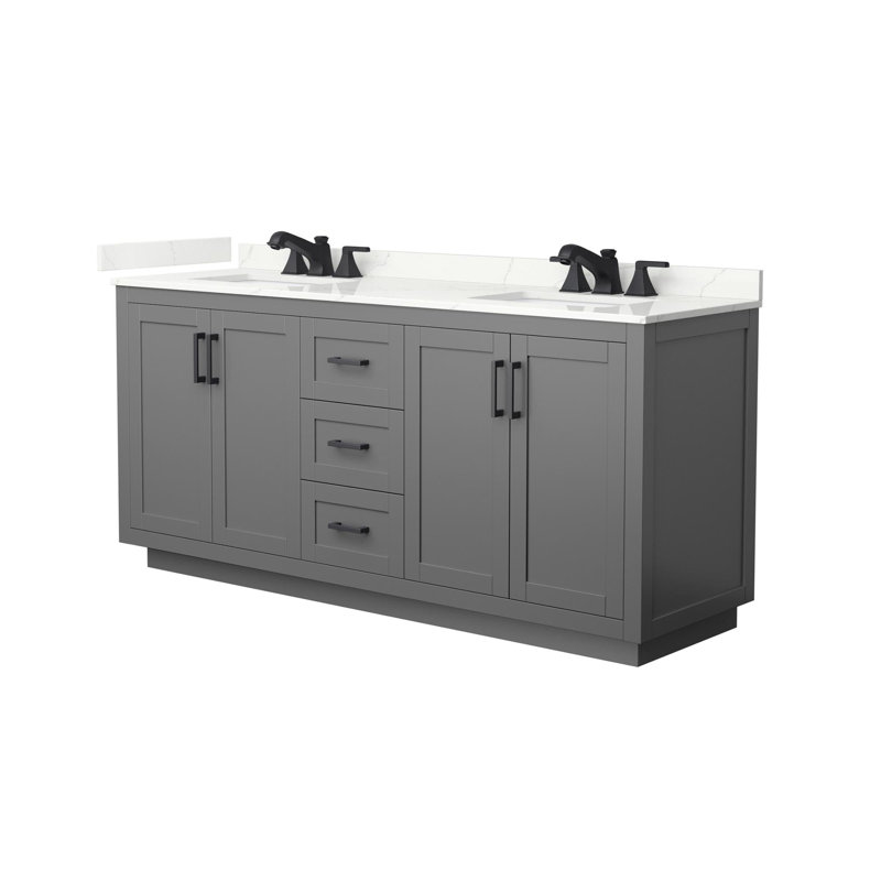 Miranda 72" Freestanding Double Bathroom Vanity with Quartz Top, Giotto Quartz, Dark Gray, Matte Black