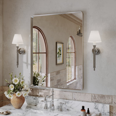Lunara 1.18" Deep Rounded Corner Rectangular Bathroom Wall Mirror with Premium Tempered Glass & Aluminum Alloy Framed