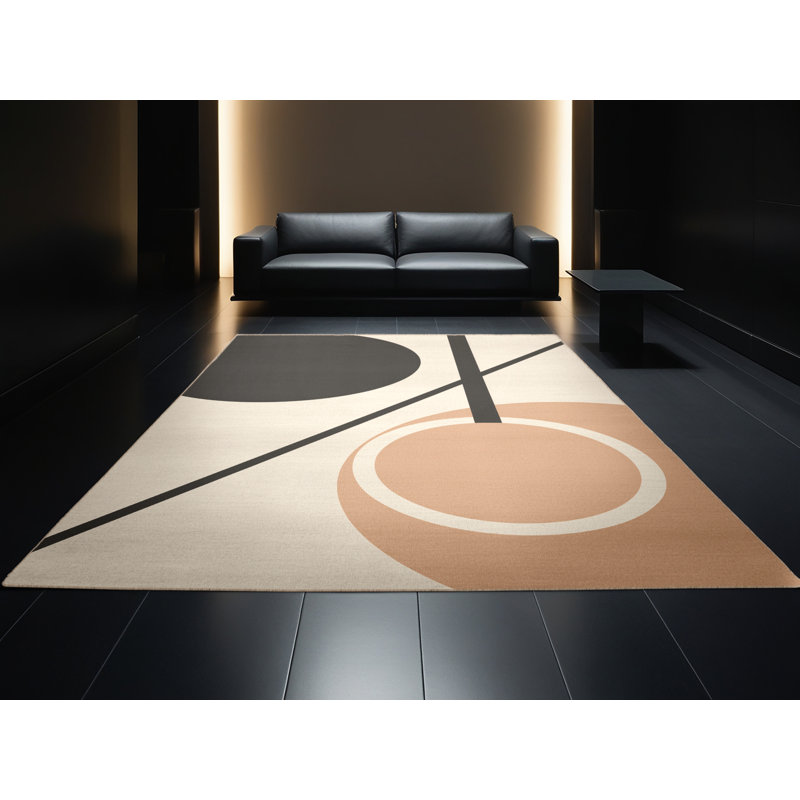 Tapis minimaliste beige lavable à la machine avec anneaux de gymnastique Aguilar, 3 X 5