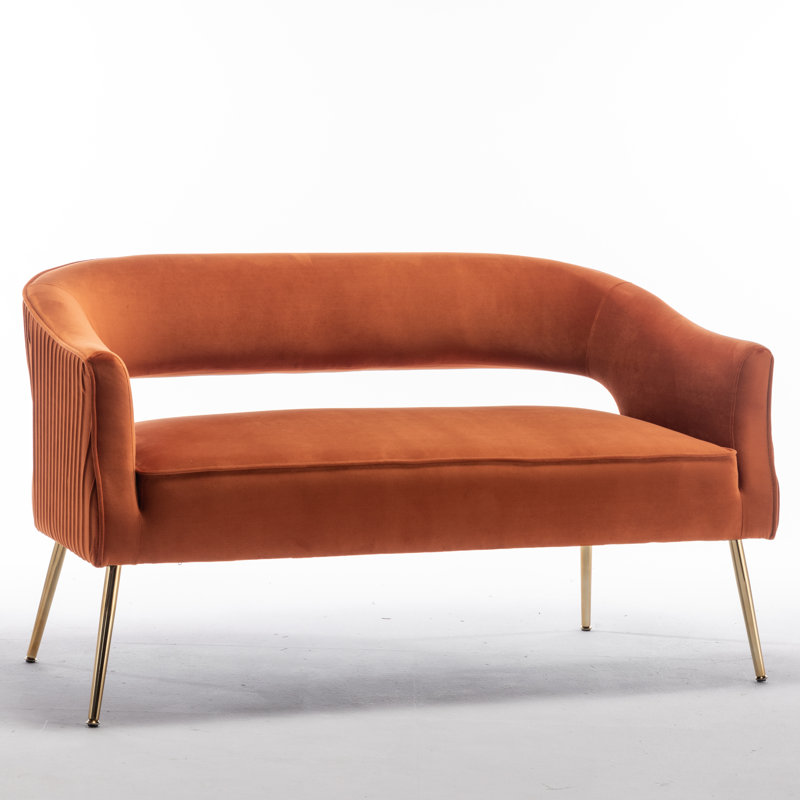 Deybi 51'' Velvet Recessed Arm Loveseat, Orange Velvet