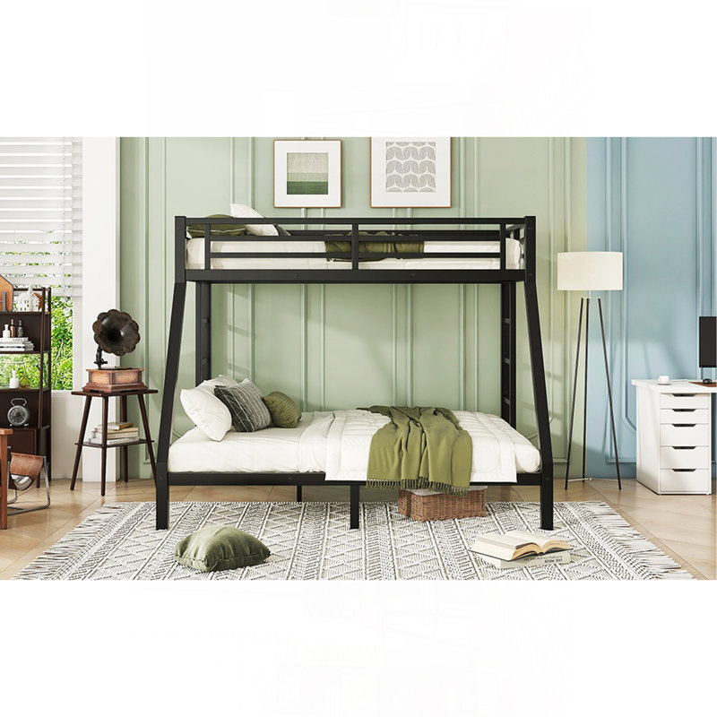 Metal Twin XL Over Queen Bunk Bed For Teens And Adults,Space-Saving/Noise Reduced/No Box Spring Needed,Black, Black
