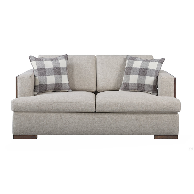 Causeuse en tissu et noyer avec 2 coussins décoratifs