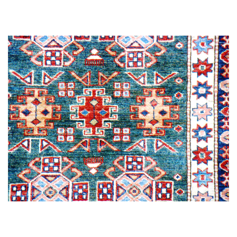 Hand-Knotted High-Quality Green and Red Area Rug