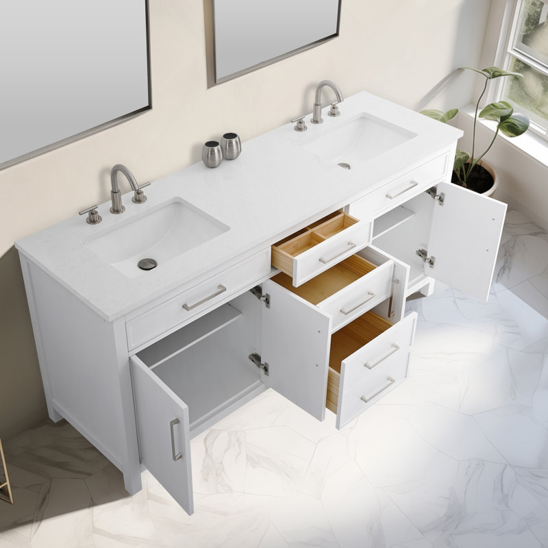 Wenniah 72" Double Vanity, White/Brushed Nickel