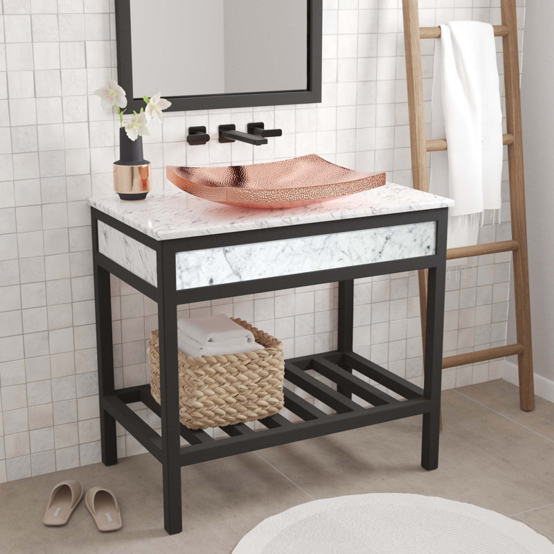 Kohani Hand Hammered Rectangular Vessel Bathroom Sink, Polished Copper