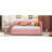 Upholstered Daybed With Trundle In Pink Linen, Twin Size, No Box Spring Requirement Linen Fabric Size Trundle, Pink, Bed Frame-1107313076