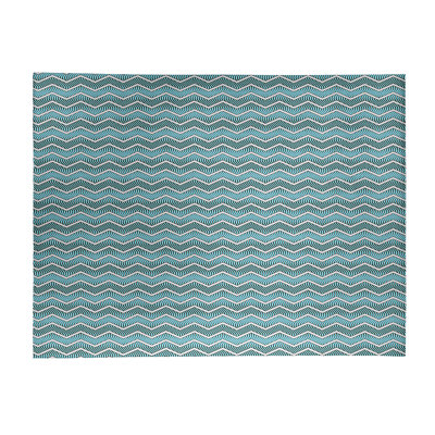Tapis gris/bleu ondulé chevrons