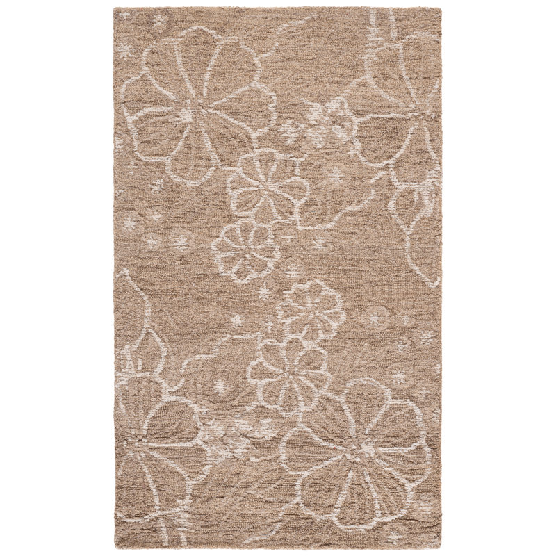Lyanne Hand Tufted Wool/Cotton Floral Rug in Ivory/Beige, Rectangle 3' x 5'