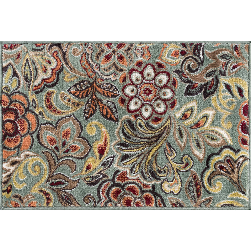 Elmer Transitional Seafoam/Red/Green Area Rug, Rectangle 2' x 3'