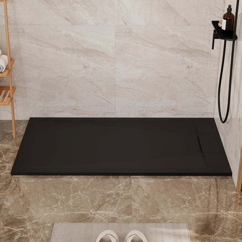 60"W x 32"D Wheelchair Accessible Low Threshold Shower Base with Reversible Drain, SMC Cover, Black