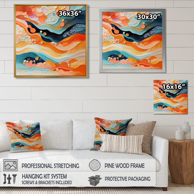 Nuccia abstrait corail vagues océaniques de l'éternité III - corail, art mural, H 16 po x l 16 po, Toile tendue