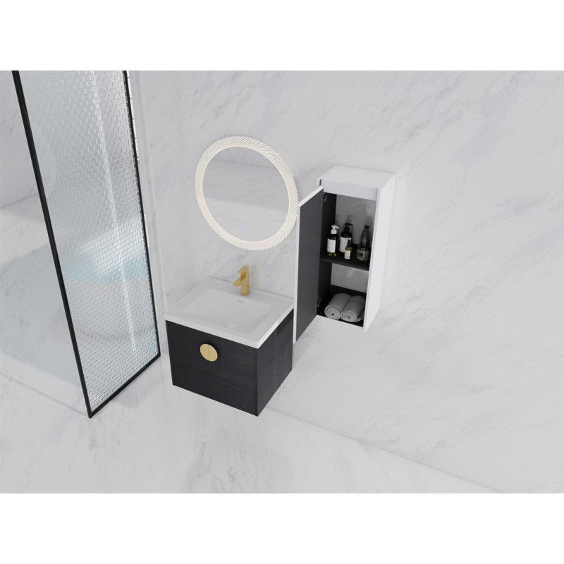 Meuble-lavabo mural 24 po avec lavabo en céramique et armoire latérale, portes à fermeture douce, design moderne, 24"