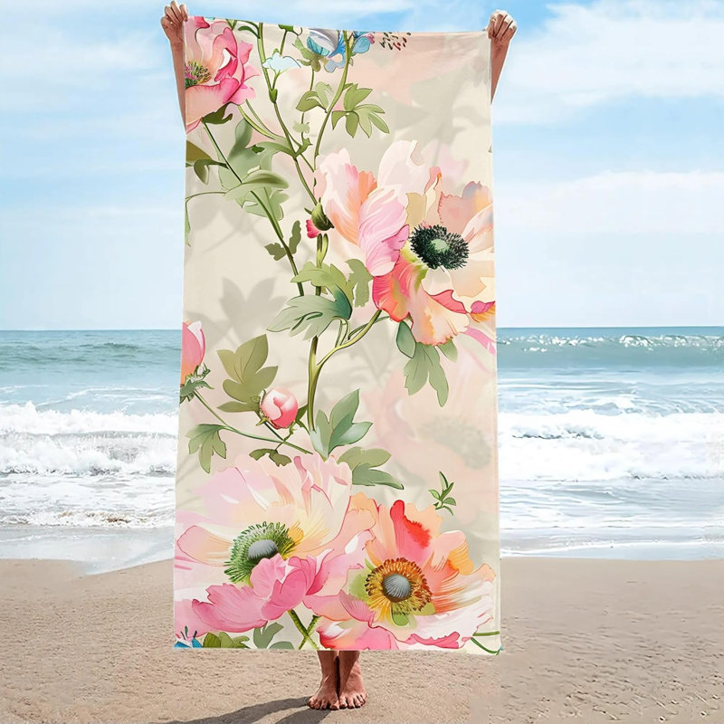Watercolor Pink Flower Large Oversized Beach Towel Absorbent Microfiber Pool Towels Sand Free Shower Bath Towel Thin Lightweight Beach Blanket For Adults Women Men Swim Pool Camping Travel 35*70inch