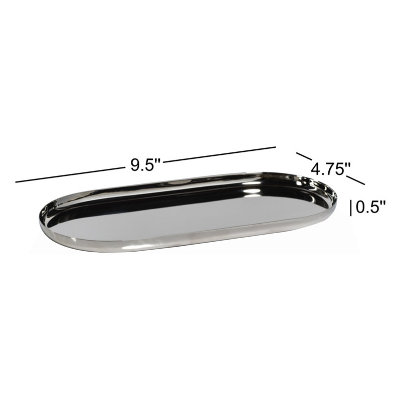 Plateau en acier Joss & Main Wanita, Argent, H 0,5 po x l 4,75 po x P 9,5 po